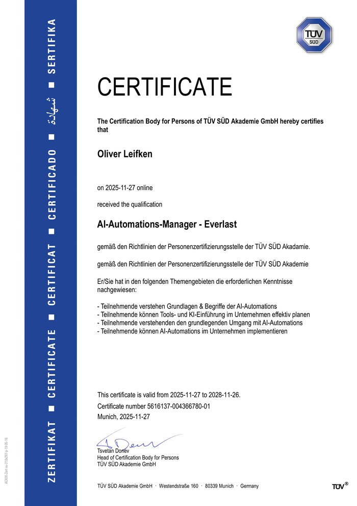 Zertifikat AI-Automations-Manager